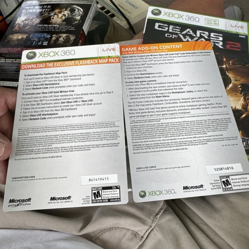 Gears of War 2 Microsoft Xbox 360 Platinum Hits with Slipcover CIB & 2 Map Codes